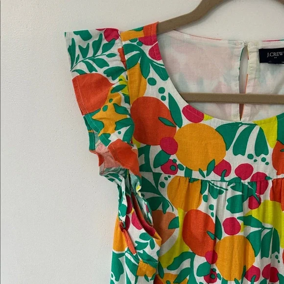 J. Crew Dress Size 12 Novelty Fruit Print Linen Tiered Ruffled Midi Beach Resort - Picture 3 of 15